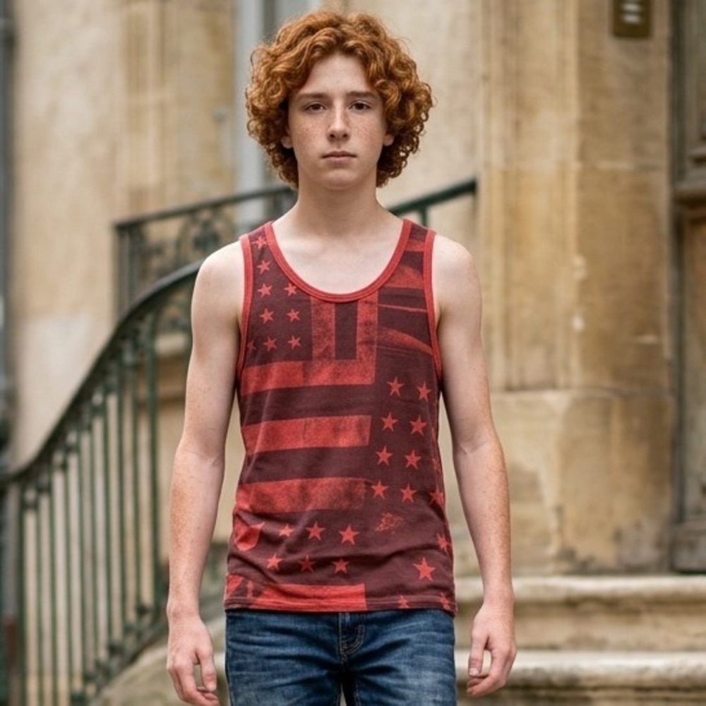 American Eagle Men's M Americana Tank Top Red Stars Striped Party Spring Break